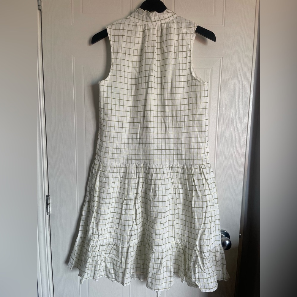 Cottagecore Picnic Linen Tiered Dress Hudson North Small White Plaid - Picture 7 of 13